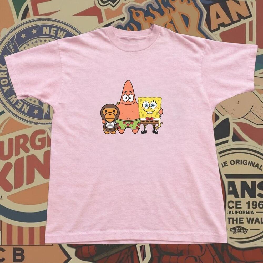 Spongebob Squarepants And Patrick Star Graphic Tee With A Monkey